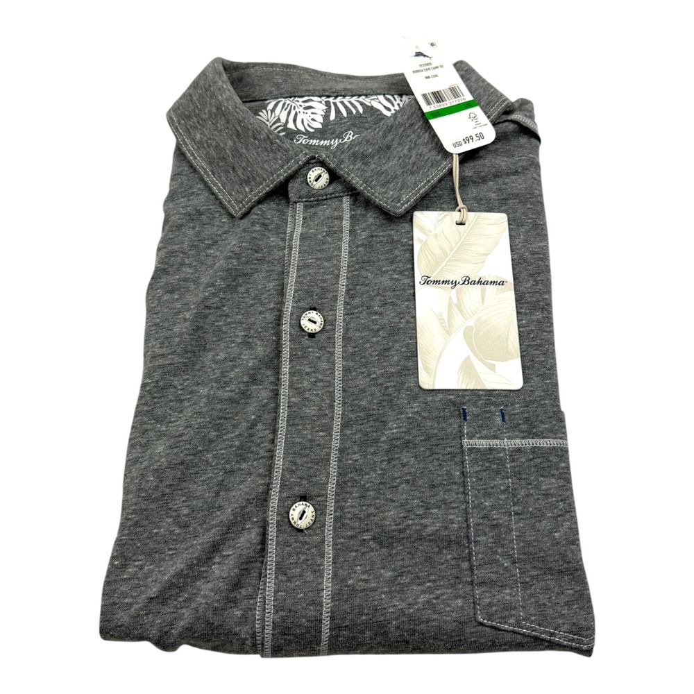 Tommy Bahama Bodega Cove Camp SS Shirt Mens Large Coal Grey IslandZone ST225035